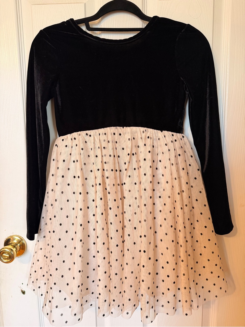 GAP Black Velvet Top with Cream Polka Dot Tulle Skirt Dress